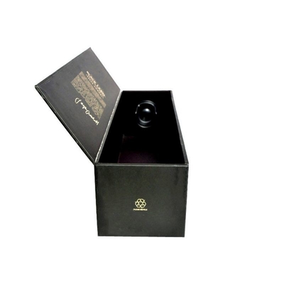 Contenitori d'imballaggio neri di bottiglia di vino con la stagnola di oro UV della stampa che timbra goffratura